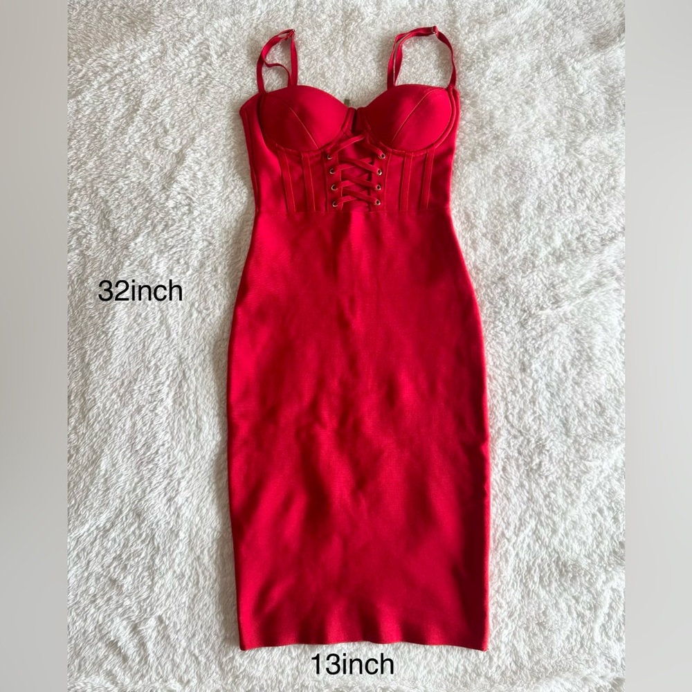 Red Lace-Up Bustier Bodycon Dress - Women